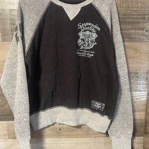Von Dutch Black & Heather Gray Raglan Crewneck Sweatshirt